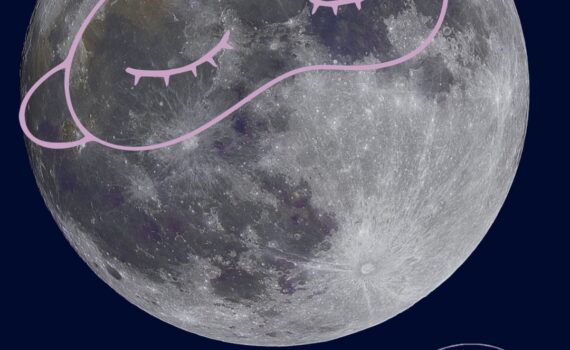 The moon with a lavender sleep mask on